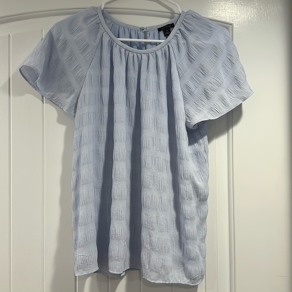 Ann Taylor Crepe Style Light Blue Blouse